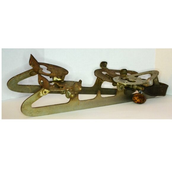 Antique Cast Steel Clamp-On Ice Skates Floral Bell  Victorian Winter Decor - Picture 2 of 6